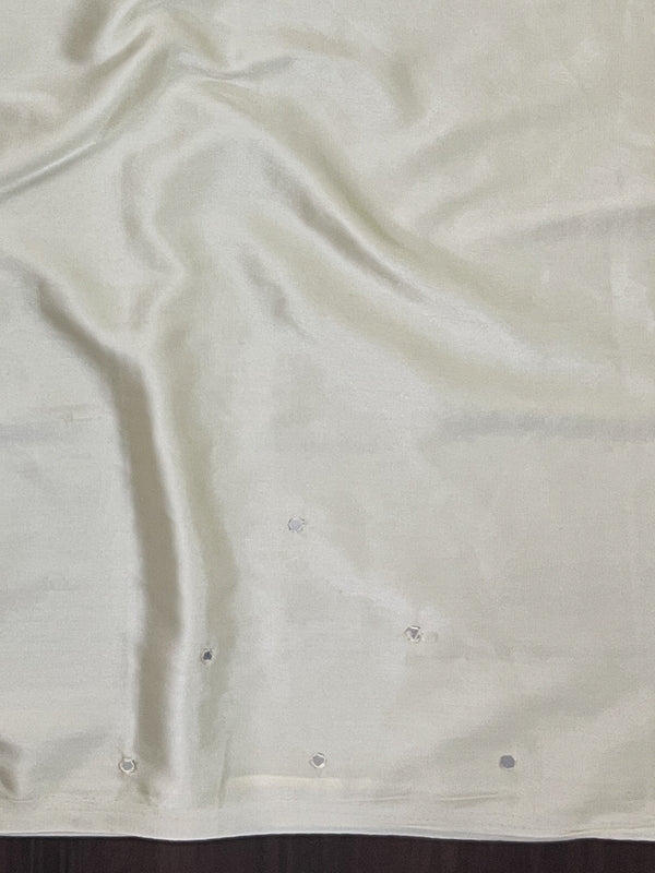 Banarasee Handloom Satin Hand Dyed Saree With Mirror Work-Light Yellow & Light Pink