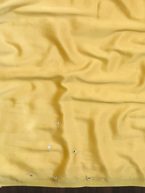 Banarasee Handloom Satin Hand Dyed Saree With Mirror Work-Yellow(Dual Tone)