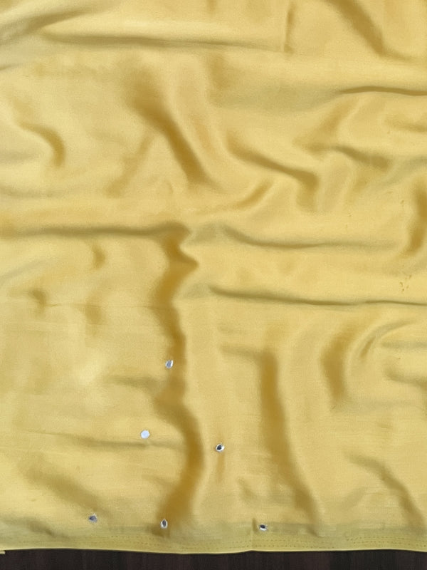 Banarasee Handloom Satin Hand Dyed Saree With Mirror Work-Blush Pink & Yellow