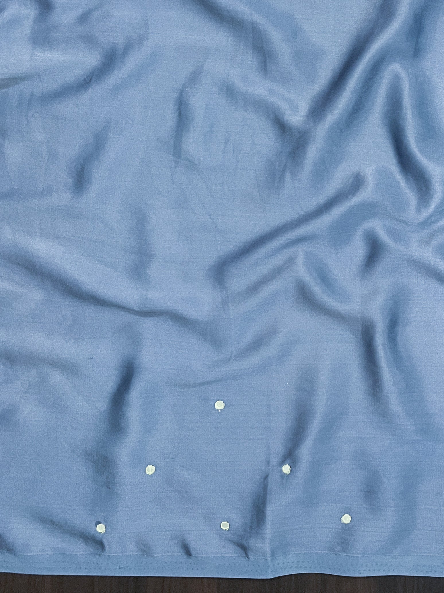 Banarasee Handloom Satin Hand Dyed Saree With Mirror Work-Light Yellow & Light Blue