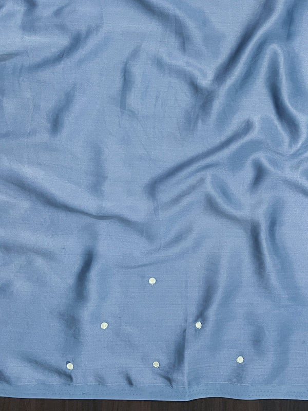 Banarasee Handloom Satin Hand Dyed Saree With Mirror Work-Light Yellow & Light Blue