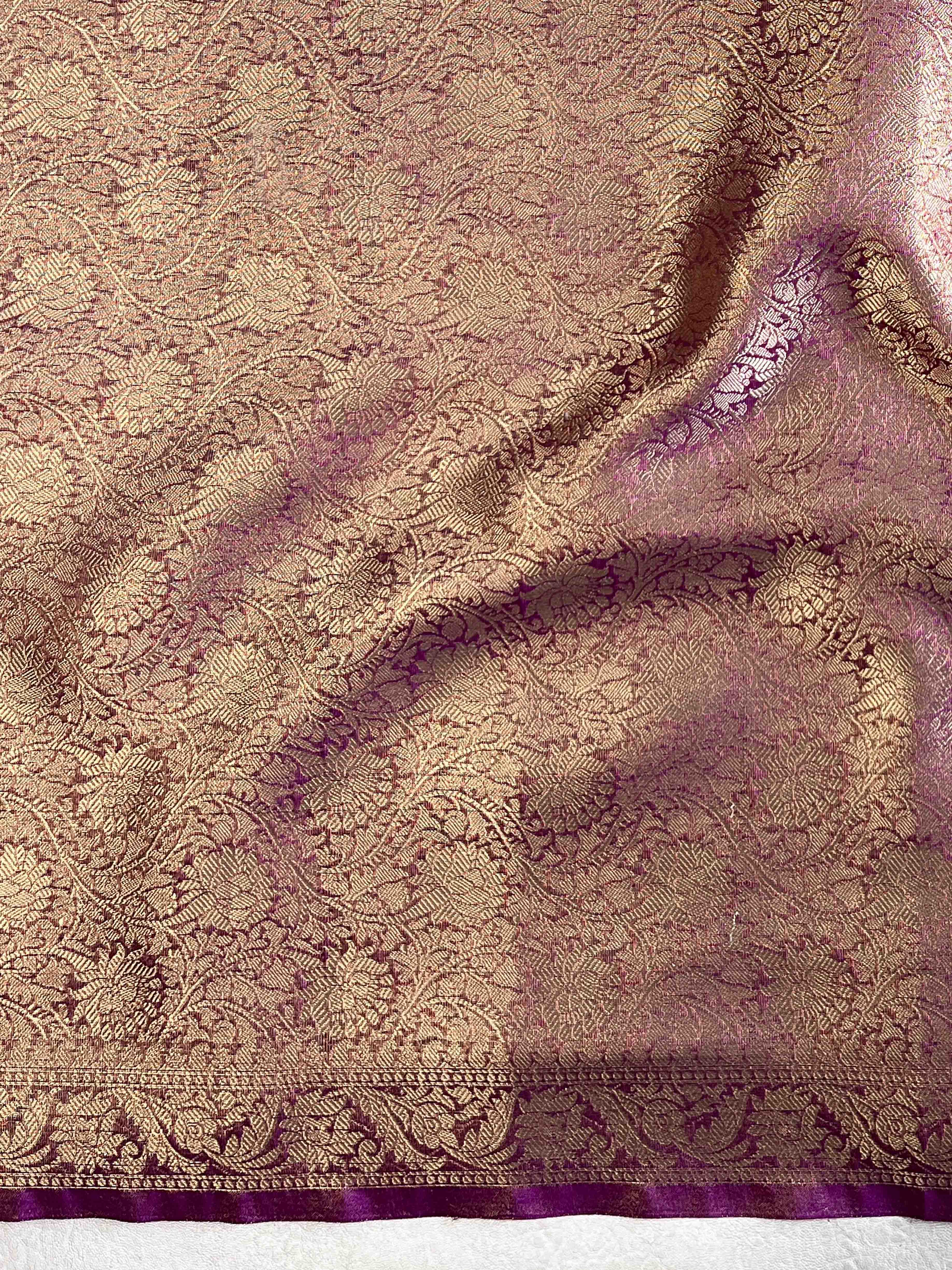 Banarasee Handloom Dual Tone Shimmer Tissue Saree With Buti Design Zari Border & Lace-Violet