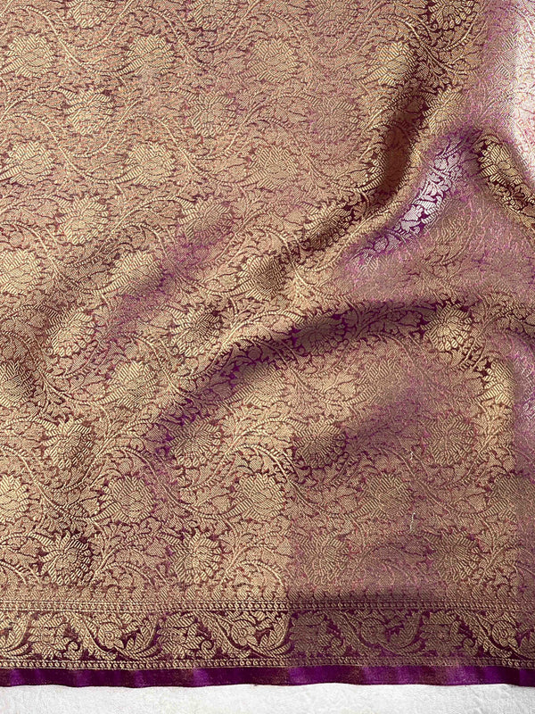 Banarasee Handloom Dual Tone Shimmer Tissue Saree With Buti Design Zari Border & Lace-Violet