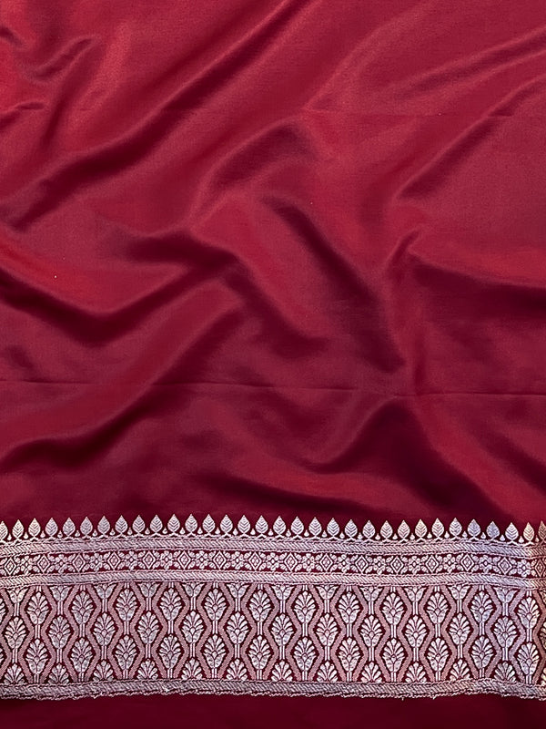 Banarasee Handloom Mashru Silk Saree With Buti Design Zari Border & Lace-Maroon
