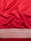Banarasee Handloom Mashru Silk Saree With Buti Design Zari Border & Lace-Red