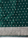 Banarasee Handwoven Plain Semi Katan Saree With Broad Zari Border-Deep Green