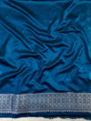 Banarasee Handloom Mashru Silk Saree With Buti Design Zari Border & Lace-Teal Blue