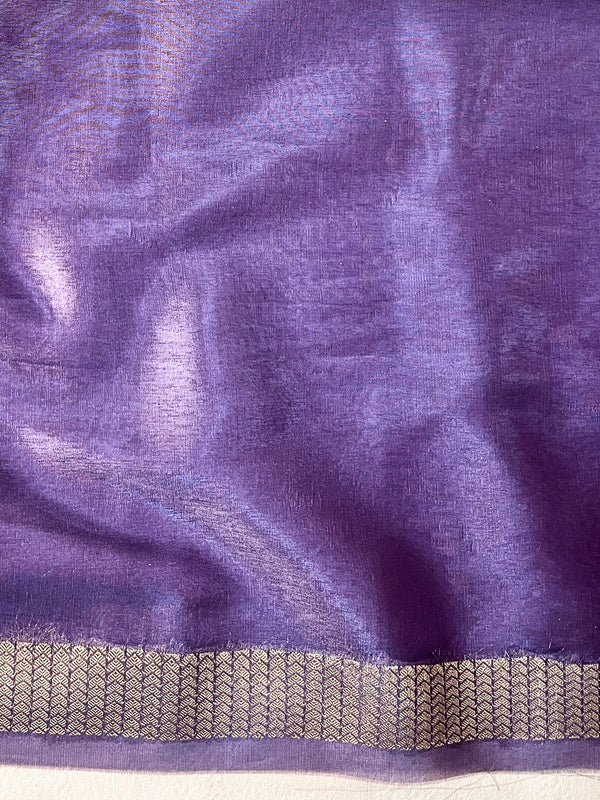 Banarasee Handloom Tissue Saree With Zari Buti Design Zari Border & Lace-Light Purple