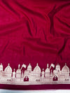 Banarasee Handloom Soft Silk Saree With Trishul Design Ganga Ghat Border & Lace-Maroon