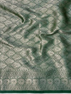Banarasee Handloom Semi Silk Saree With Zari Buti Design & Floral Border-Green