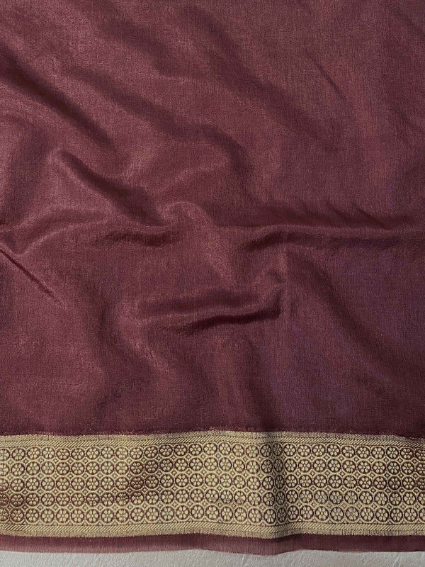Banarasee Handloom Semi Silk Saree With Sona Rupa Zari Buti Design & Border-Mauve