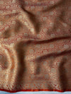 Banarasee Handloom Dual Tone Shimmer Tissue Saree With Buti Design Zari Border & Lace-Rust