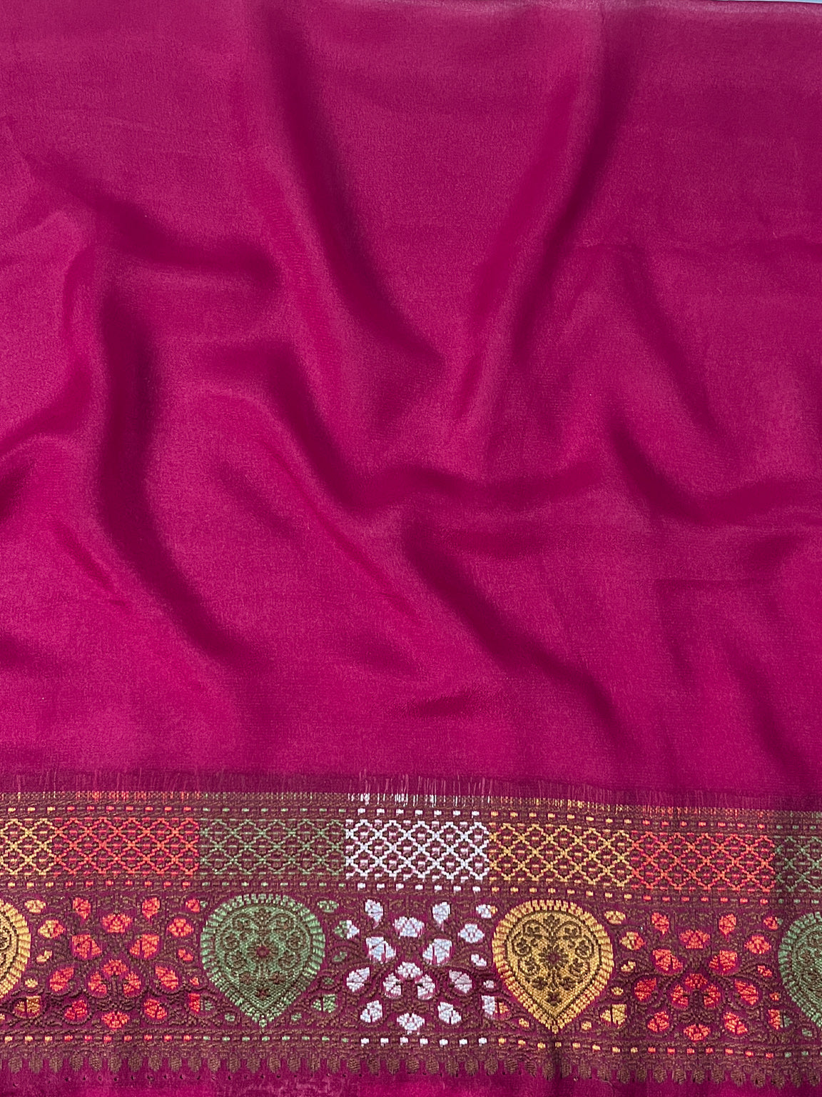 Banarasee Pure Chiffon Saree With Resham Buta Work & Border-Deep Pink