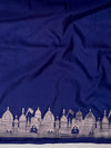 Banarasee Handloom Soft Silk Saree With Trishul Design Ganga Ghat Border & Lace-Blue