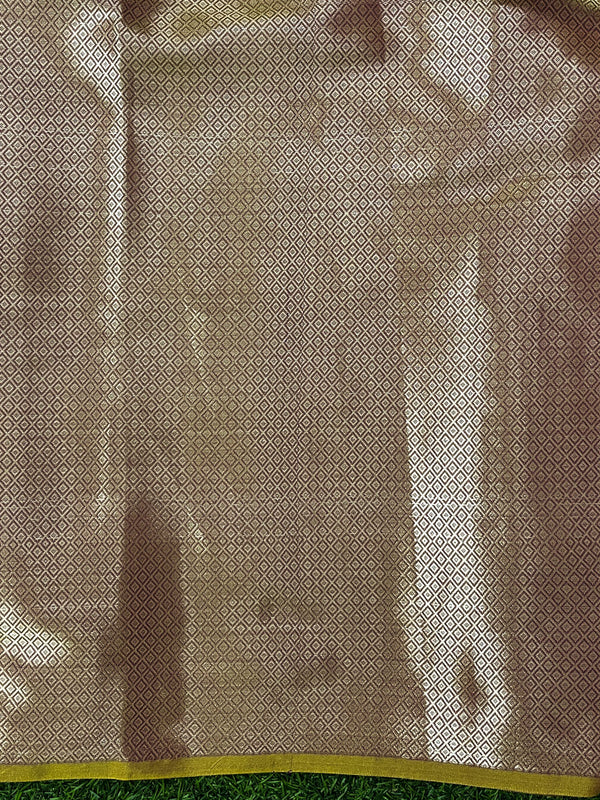 Banarasee Handloom Dual Tone Semi Silk Saree With Zari Buta Design & Floral Border-Mauve