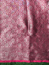 Banarasee Handloom Semi Silk Saree With Antique Zari Buta Design & Floral Border-Pink