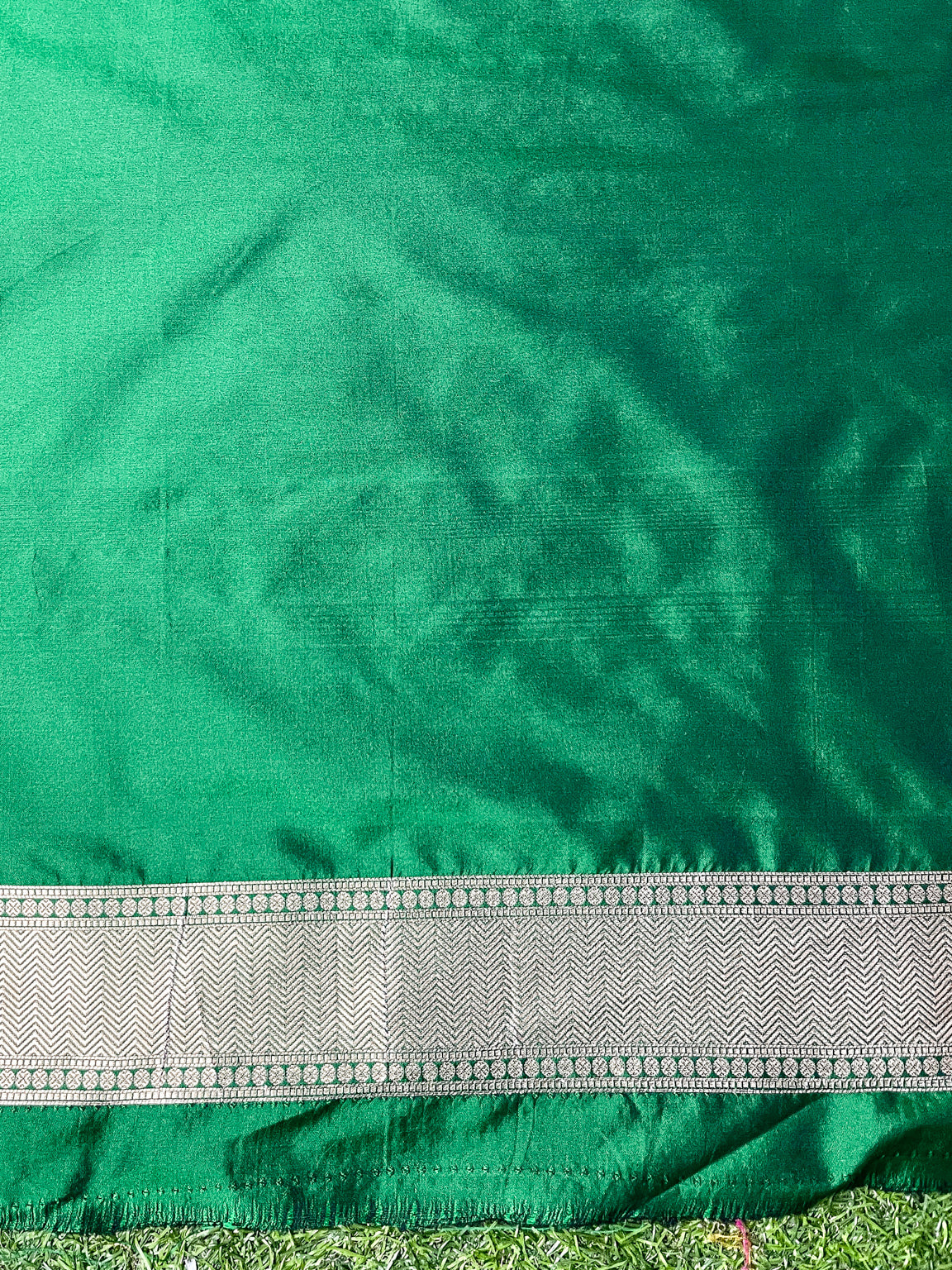 Banarasee Handloom Semi Katan Saree With Zari Buta Work & Border-Green