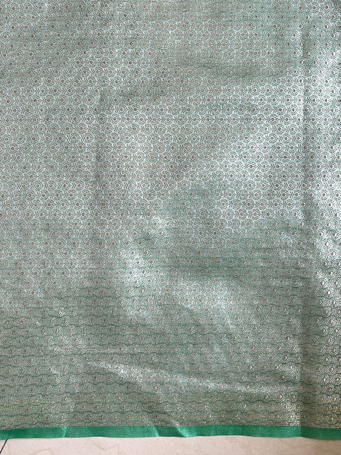 Banarasee Handwoven Plain Tissue Saree With Zari Border & Lace-Sea Green