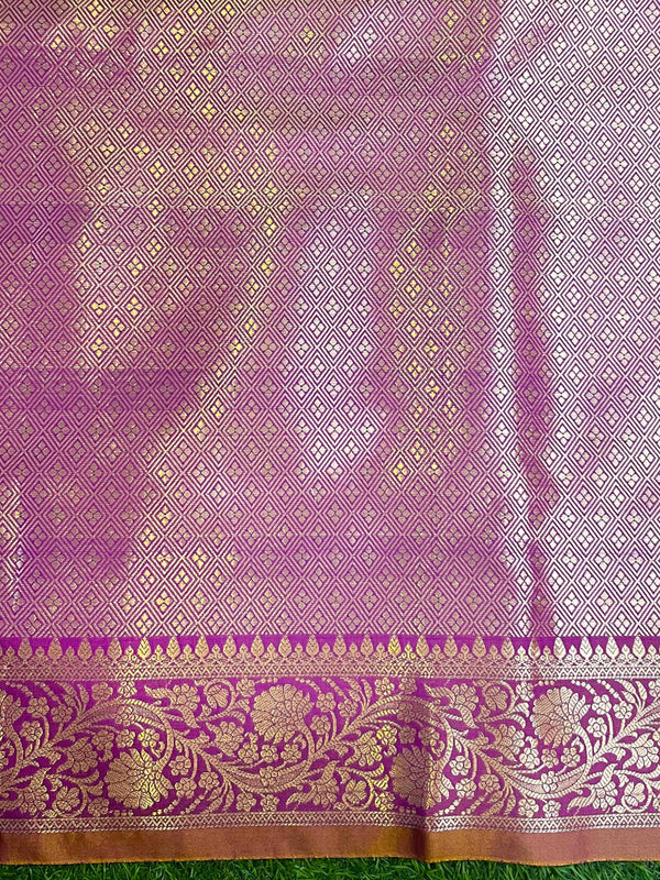 Banarasee Handloom Dual Shade Semi Silk Saree With Zari Buti Work & Floral Border-Dark Pink
