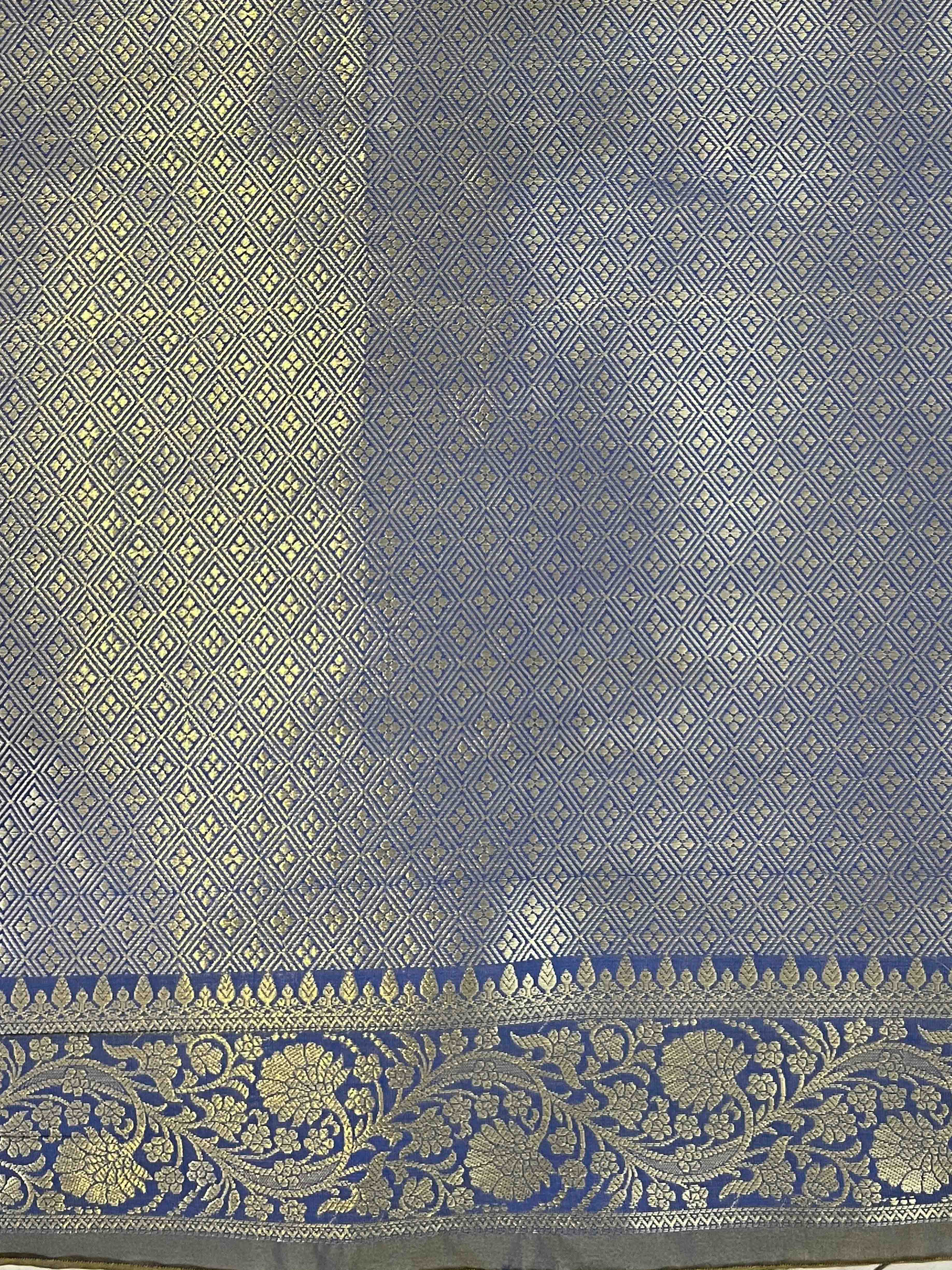 Banarasee Handloom Dual Shade Semi Silk Saree With Zari Buti Work & Floral Border-Blue