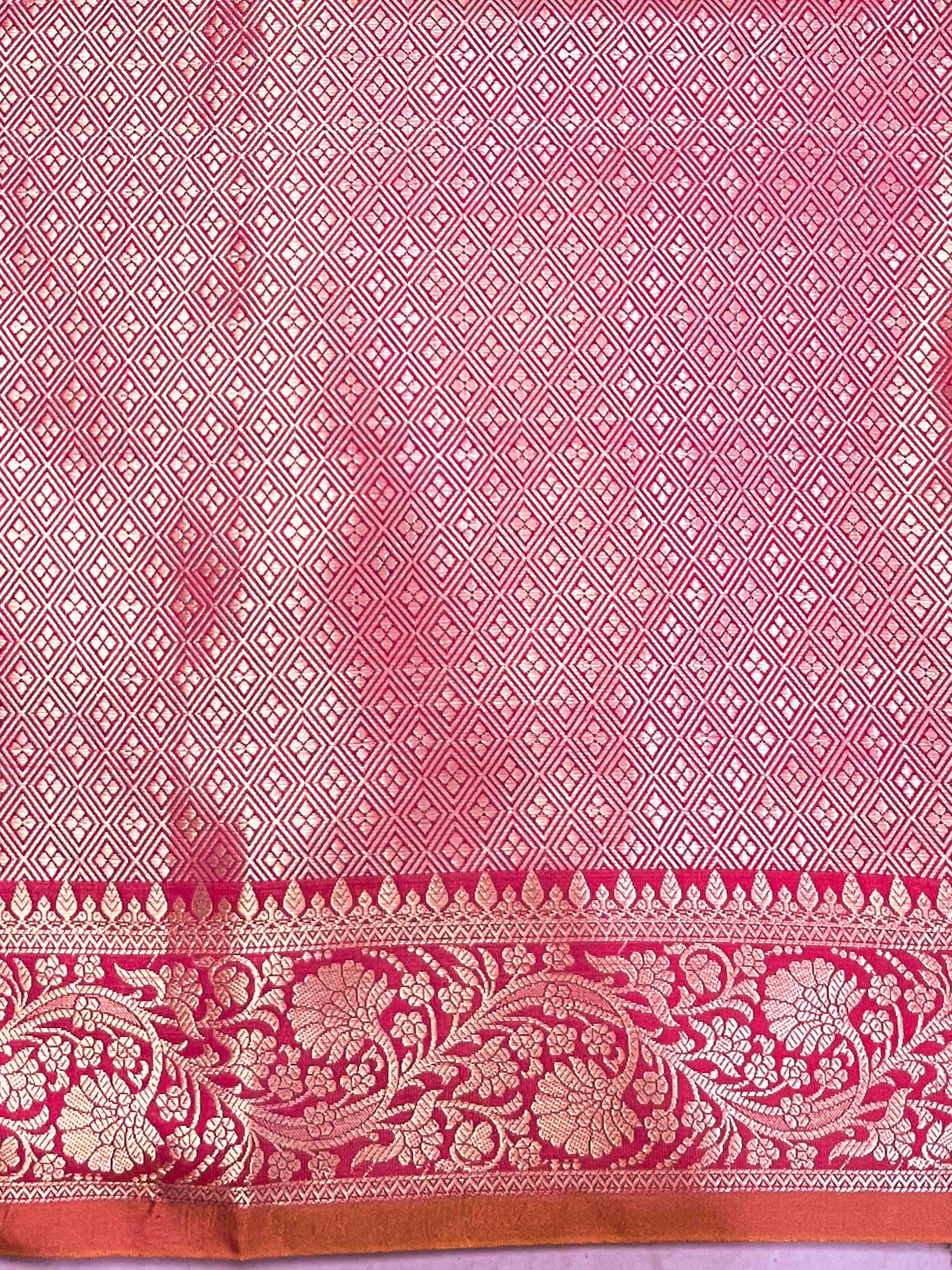Banarasee Handloom Dual Shade Semi Silk Saree With Zari Buti Work & Floral Border-Hot Pink