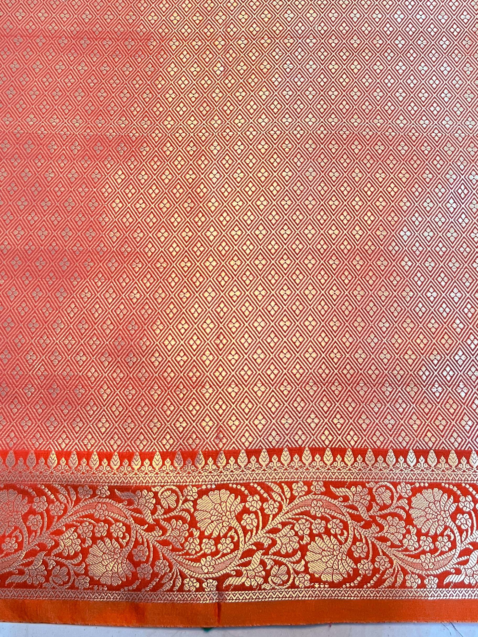 Banarasee Handloom Dual Shade Semi Silk Saree With Zari Buti Work & Floral Border-Rust