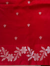 Banarasee Handloom Semi Silk Saree With Sona Rupa Zari Buti Design & Floral Border-Red