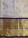 Banarasee Handloom Tissue Saree With Digital Floral Prints & Broad Border-Cream & Purple