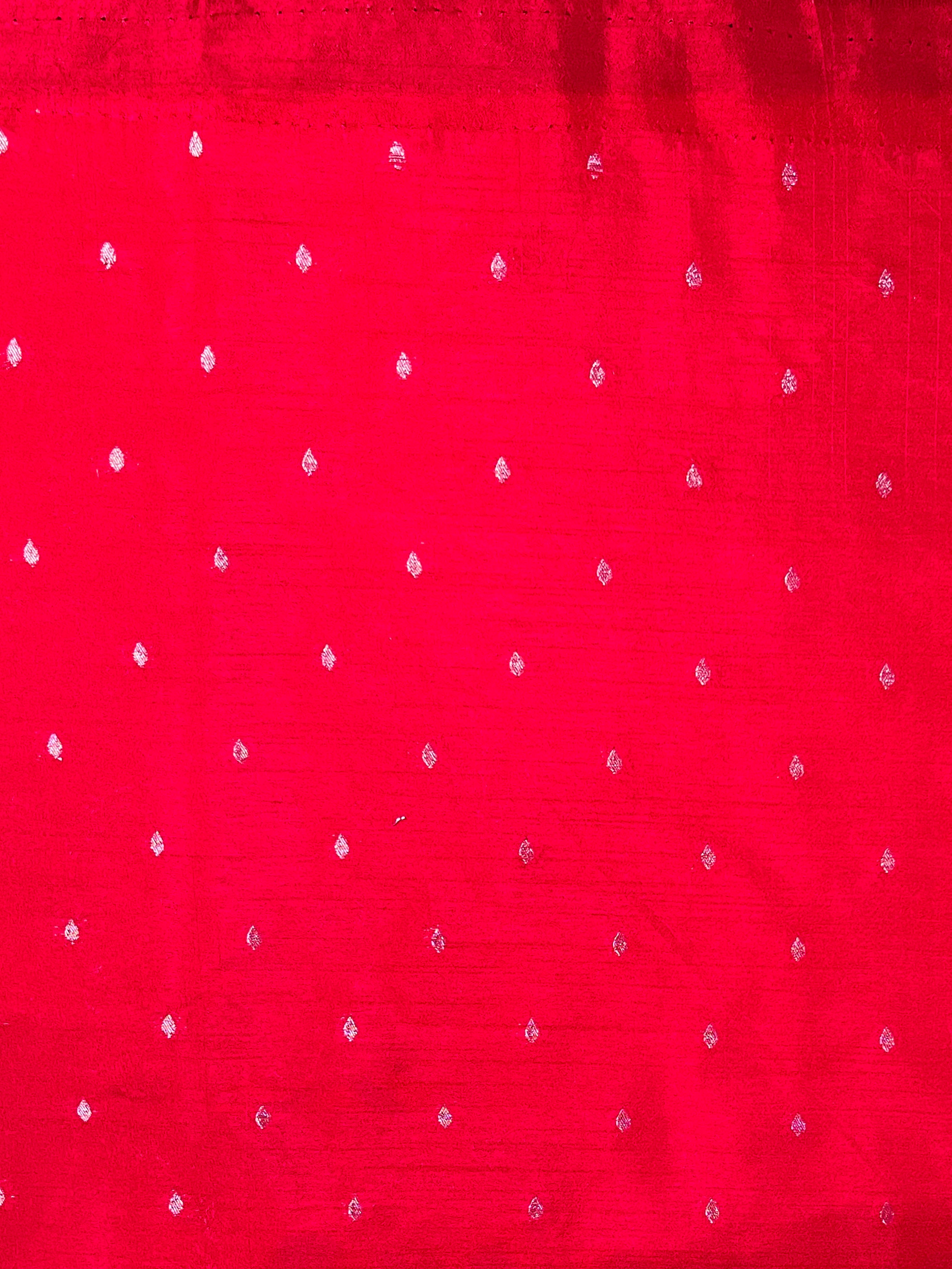 Banarasee Handloom Semi Silk Saree With Sona Rupa Zari Work & Border-Red