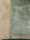 Banarasee Handloom Tissue Saree With Zari Buti Design Border & Lace-Pastel Green