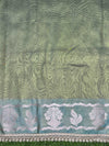 Banarasee Handloom Tissue Saree With Buti Design Contrast Border & Lace-Light Green