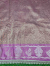 Banarasee Handloom Tissue Saree With Buti Design Contrast Border & Lace-Lilac