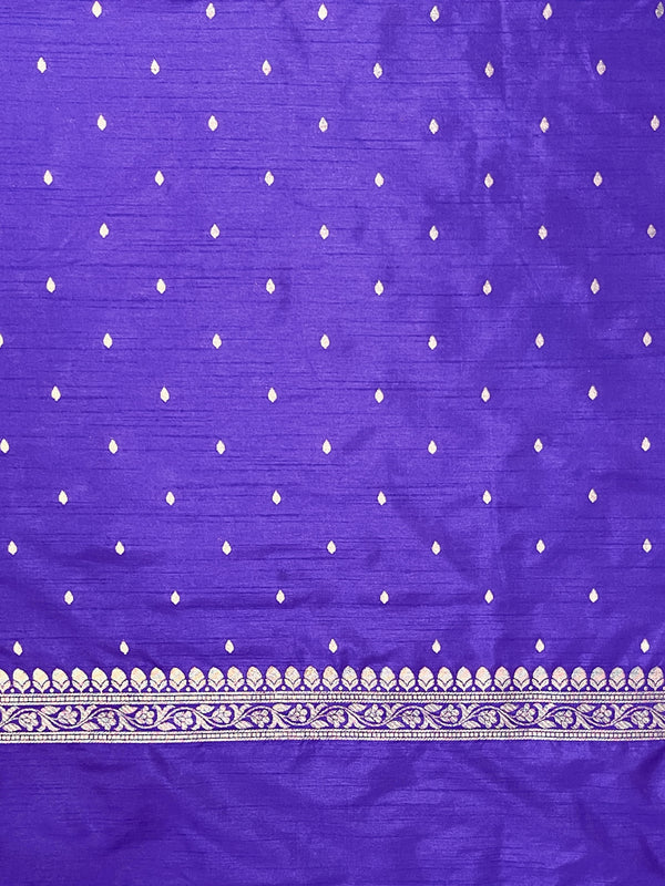 Banarasee Handloom Semi Silk Saree With Buta Design & Zari Border-Violet