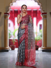 Banarasee Organza Mix Saree With Resham Work & Contrast Border-Grey & Maroon