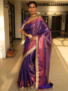 Banarasee Handwoven Tissue Saree With Zari Jaal Design & Border Lace-Blue