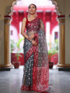 Banarasee Organza Mix Saree With Resham Work & Contrast Border-Grey & Maroon
