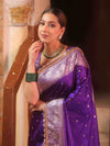 Banarasee Handloom Mashru Silk Saree Zari Border With Lace-Violet