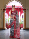 Banarasee Organza Mix Saree With Resham Work & Contrast Border-Grey & Maroon