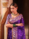 Banarasee Handloom Mashru Silk Saree Zari Border With Lace-Violet
