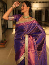 Banarasee Handwoven Tissue Saree With Zari Jaal Design & Border Lace-Blue