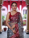 Banarasee Organza Mix Saree With Resham Work & Contrast Border-Grey & Maroon