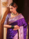 Banarasee Handloom Mashru Silk Saree Zari Border With Lace-Violet