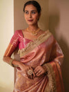 Banarasee Handwoven Tissue Zari Jaal Design Saree With Broder & Lace-Pink
