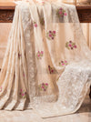 Banarasee Pure Organza Silk Saree With Resham Embroidery-Cream