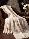 Banarasee Pure Organza Silk Saree With Resham Embroidery-Cream