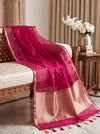 Banarasee Pure Organza Silk Saree With Zari Buti Design-Pink