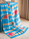 Banarasee Pure Organza Tissue Saree With Digital Printed Floral Design-Sky Blue