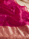 Banarasee Pure Organza Silk Saree With Zari Buti Design-Pink