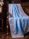 Banarasee Pure Tissue Silk Saree With Stripe Pattern & Resham Embroidered Border-Powder Blue