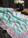 Banarasee Handloom Pure Tussar Silk Saree With Resham Embroidery-Powder Blue